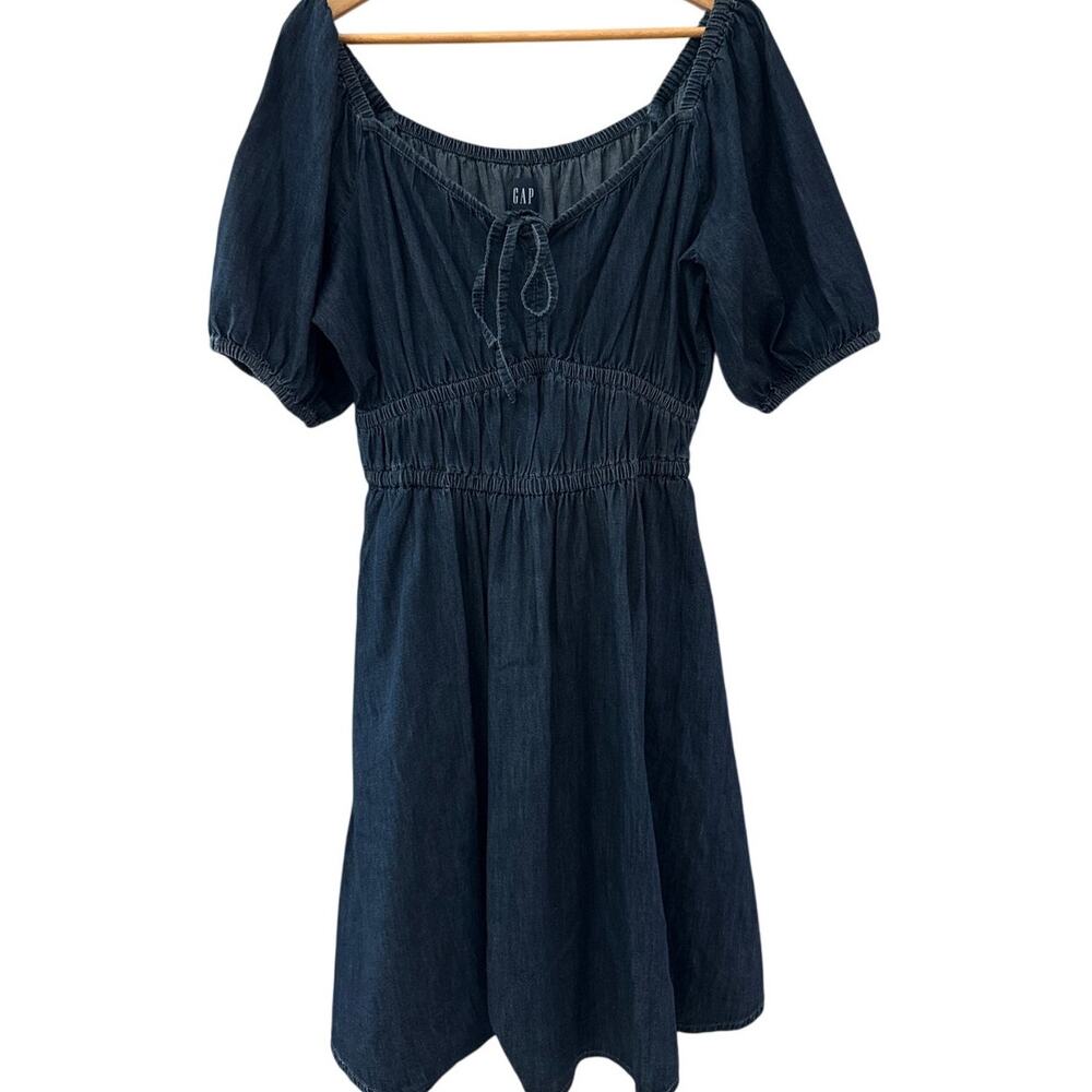 GAP Smocked Denim Mini Dress Dark Wash Size Medium Tall - Picture 6 of 12
